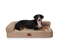 Cama esquinera ortopédica de pana para perros Cortland de Knuffelwuff XL 100 x 70cm Respaldo izquierdo Marrón