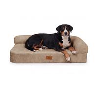 Cama esquinera ortopédica de pana para perros Cortland de Knuffelwuff XXL 120 x 80cm Respaldo derecho Marrón