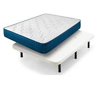 Cama express Blanco Colchón Viscoelástico Royal Memory + Base Tapizada 7 Patas 32 cm, Espuma con Memoria, Medida : 150 x 200 cm