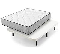 Cama express Blanco Colchón Viscoelástico Top Dream + Base Tapizada 7 Patas 32 cm, Espuma con Memoria, Medida : 150 x 200 cm