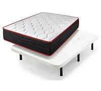 Cama express Colchón Viscoelástico Cool Viscofresh + Base Tapizada Blanco con 7 Patas 32 cm, Medida : 150 x 200 cm