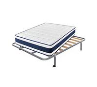 Cama express Colchón Viscoelástico Tresor + Somier Hades con 4 Patas Cuadradas 32 cm, Medida : 120 x 200 cm