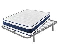 Cama express Colchón Viscoelástico Tresor + Somier Hermes con 5 Patas 25 cm, Medida : 120 x 200 cm