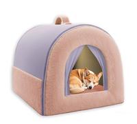 Cama extragrande para perros, acogedora casa para perros de interior de felpa para mascotas, colchón antideslizante con cojín extraíble para mascotas de interior (S-42 x 32 x 30 cm, morado-B)