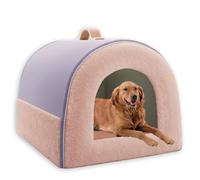 Cama extragrande para perros, acogedora casa para perros de interior de felpa para mascotas, colchón antideslizante con cojín extraíble para mascotas de interior (S-42 x 32 x 30 cm, morado-A)