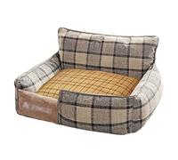 Cama for Perros, sofá for Perros con tapete de césped de Verano, Cama for Perros Lavable, Cama for Perros con costados, sofás for Perros (Color : Grey Plaid, S : 65 * 55cm)