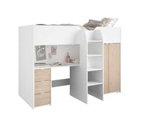 Cama funny dormitorio juvenil o infantil en color roble jackson y blanco mate 203x146x95 cm 95 cm