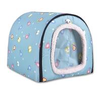 Cama grande 2 en 1 para perro, cortina impermeable para puerta, cueva calmante para mascotas, lavable y cálida, cama extraíble de lujo, antiansiedad, casa iglú para gatos (E,L-60 x 48 x 42 cm)