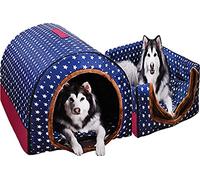 Cama grande 2 en 1 para perros con techo, casa portátil iglú para perros, cojín ortopédico lavable, antiansiedad, suave y cálido