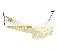 Cama grande de cuerda colgante, hamacas de macramé de algodón hechas a mano con barras separadoras de madera dura, cama columpio resistente al aire libre para patio, jardín, patio trasero (borla)
