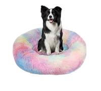 Cama grande lavable antiansiedad para perros en interiores, cama calmante para perros, felpa esponjosa, colchón redondo para mascotas, cojín cálido para mascotas con parte inferior antideslizante (130