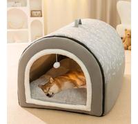 Cama grande para perro, 2 en 1 acogedor iglú para perros y gatos, saco de dormir cálido de felpa con cojín desmontable, cómodo nido para mascotas para razas pequeñas a medianas