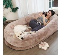 Cama grande para perro de tamaño humano - Puf gigante de piel sintética lavable de lujo con manta a juego