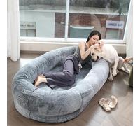 Cama grande para perro de tamaño humano - Puf gigante de piel sintética lavable de lujo con manta a juego