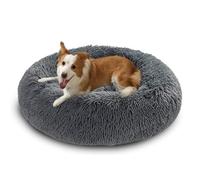 Cama grande para perro, lavable, antiansiedad, cojín cálido de dona, colchón redondo suave para mascotas, gato, antideslizante, tamaño mediano y grande (70 x 70 x 20 cm, gris oscuro)