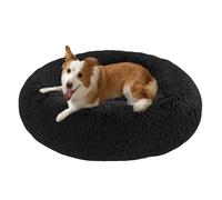 Cama grande para perro, lavable, antiansiedad, cojín cálido de dona, suave, redondo, para mascotas, gatos, antideslizante, tamaño mediano y grande (130 x 130 x 20 cm, color negro)