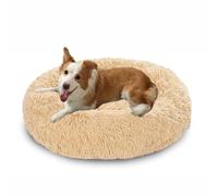 Cama grande para perro, lavable, antiansiedad, cojín cálido de dona, suave y redondo, para mascotas, gato, antideslizante, tamaño mediano y grande (70 x 70 x 20 cm, beige)
