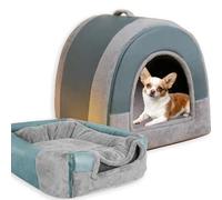Cama grande para perros 2 en 1, cueva calmante para mascotas, impermeable, casa de felpa para perros con cojín extraíble suave antiansiedad, colchón de rejilla antideslizante, cama cálida para perros