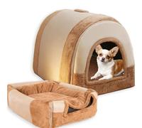Cama grande para perros 2 en 1, cueva calmante para mascotas, impermeable, casa de felpa para perros con cojín extraíble suave antiansiedad, colchón de rejilla antideslizante, cama cálida para perros