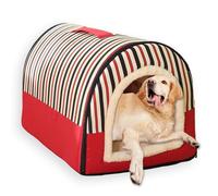 Cama grande para perros 2 en 1, cueva para mascotas, extraíble, lavable, casa de lujo para cachorros y gatos con cojín suave, cama plegable y cálida para mascotas, colchón antideslizante (L, 75 x 55 x