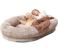 Cama grande para perros, cama para perros humanos para mascotas, cama ortopédica para perros para siesta, cama con bolsa de frijol para perros humanos, cama para perros h(Size:175*90*30cm,Color:Caqui)