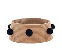 Cama hecha a mano de algodón tejida con pompones, nido redondo, lavable, natural, transpirable, casa para gatos de interior, cesta de cama tejida de algodón, nido redondo pequeño para gatos de