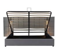 Cama hidráulica con almacenaje, cabecero ancho acolchado de espuma, luz direccional y carga USB, terciopelo, estructura de cama doble tapizada, sin mesitas de noche.