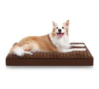 Cama impermeable para perros grandes, terciopelo rosa, suave, esponjosa, lavable, con funda extraíble y parte inferior antideslizante, 35 x 22 pulgadas, color marrón