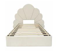 Cama individual 90x200 - cabecero con pétalos curvos, estilo moderno, cómodo, terciopelo - beige 137.5 cm