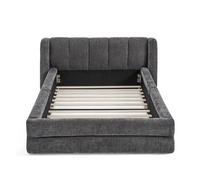 Cama individual 90x200 cm - chenilla suave, respaldo cómodo, apta para niños - gris oscuro