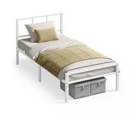 VASAGLE Cama Individual, Marco de Metal, Cabecero, Blanco Mate, 90 x 190 cm | Carga de 250 kg, Montaje Fácil, para Dormitorio, Colección CONNER RMB291W101
