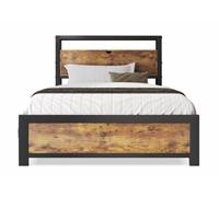 Cama individual industrial con cabecero con canapé, efecto madera nogal y negra, 90x200cm ikkiel