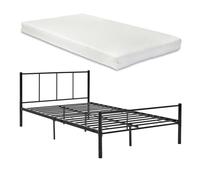 Cama individual laos con colchón de espuma fría 120 x 200 cm y somier metal - negro [en.casa]