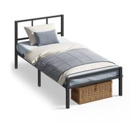 VASAGLE Cama Individual, 90 x 190 cm, Cabecero, Marco de Metal, Carga de 250 kg, Montaje Fácil, para Dormitorio, Negro Tinta RMB291B101