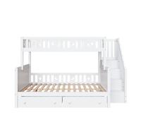 Cama infantil 90x200/140x200 cm - litera de madera maciza con escalera de seguridad, 2 cajones - blanco