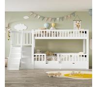 Cama infantil 90x200 con cajones,tobogán y escaleras,cama alta 90x200 con puerta magnética,litera anticaídas,cama litera matrimonio multifuncional,cama para niños,cama doble,madera maciza,blanco