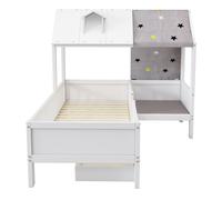 Cama infantil 90x200 - multifuncional con forma de casa, con tela de tienda y cojines, cajones inferiores, sin colchón - blanco