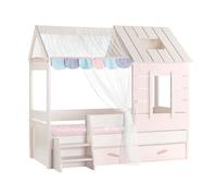 Cama infantil casita + cajón aglomerado rosa 90x200cm 214 cm