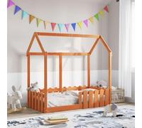 Cama Infantil con Forma de Casita, de Madera de Pino Natural, Diseño Divertido con Barandillas de Seguridad, Cama Infantil Ideal para Habitaciones Infantiles y Juveniles, Color Marrón Cera, 70x140 cm
