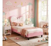 Cama infantil de 90 x 200, cama princesa, cama individual acolchada con cabecera de cama ajustable en altura en forma de mariposa, somier de láminas, camas para niña adolescente, terciopelo, sin