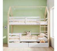 Cama Infantil de 90x200 con cajones Grandes,Cama Alta de 90x200 con Compartimentos de Almacenamiento,litera con Forma de casita,Cama litera Matrimonio 90x200,Cama Juvenil,Blanco Madera