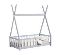 Cama infantil helsingborg con reja de seguridad - estructura tipi - pino 140x70 cm - gris claro [en.casa]