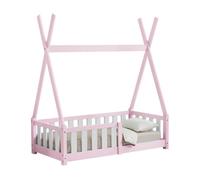 Cama infantil helsingborg con reja de seguridad - estructura tipi - pino 140x70 cm - rosa [en.casa]
