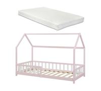 Cama infantil hesel en forma de casa con reja y colchón 90x200cm - rosa [en.casa]
