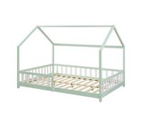 Cama infantil hesel en forma de casa pino con reja 120x200cm - verde menta [en.casa]