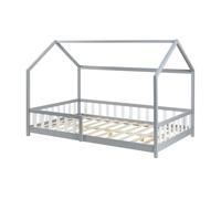 Cama infantil hesel en forma de casa pino con reja 140x200cm - gris [en.casa]