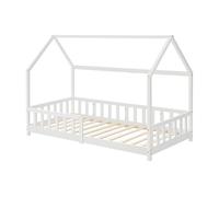 Cama infantil hesel en forma de casa pino con reja 90x200cm - blanco [en.casa]