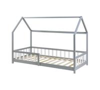 Cama infantil hesel en forma de casa pino con reja 90x200cm - gris [en.casa]