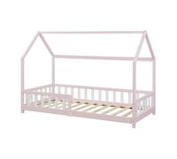 Cama infantil hesel en forma de casa pino con reja 90x200cm - rosa [en.casa]