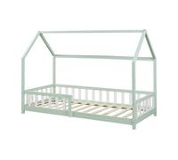[en.casa] Cama para Niños Hesel Decrativa Cama Infantil Individual con Somier y Barandilla Estructura en Forma de Casa Estilo Montessori Madera de Pino 90 x 200 cm - Verde Menta